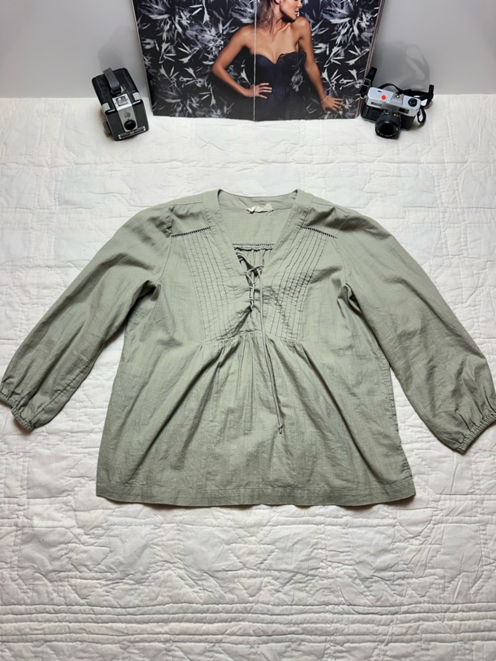 Boho Cotton Gauze Tunic | Lace-Up Peasant Top · Lucky Brand